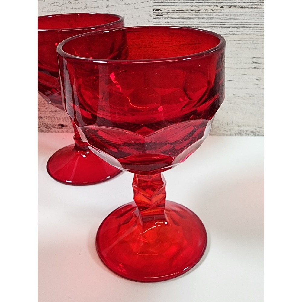 Vintage Ruby Red Glassware Set 6pc Red Vintage Goblets and Plate Excellent - Picture 6 of 8